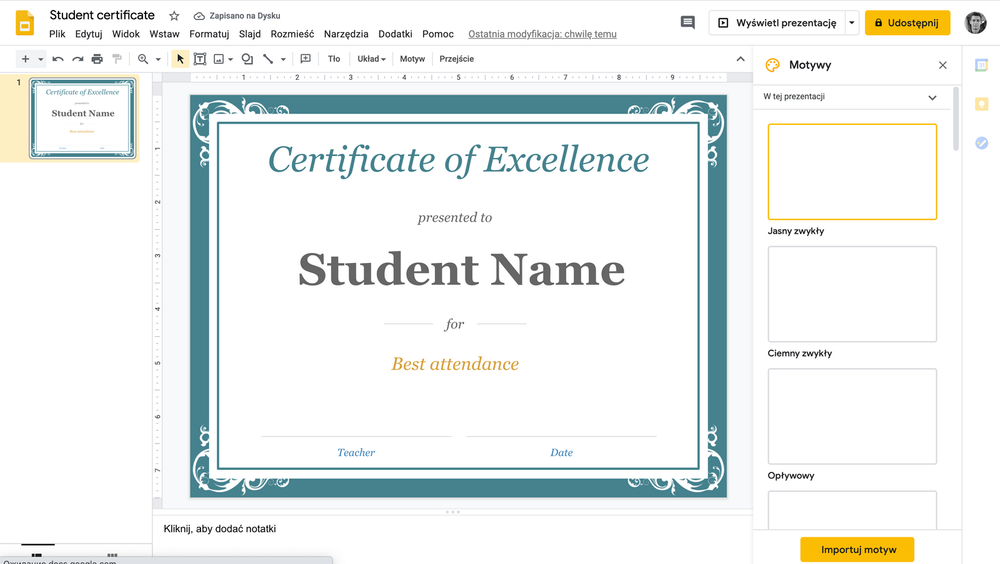 Create certificates with google slides