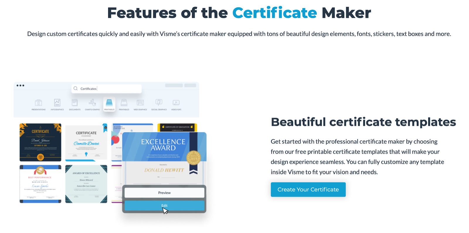 Visme certificate maker