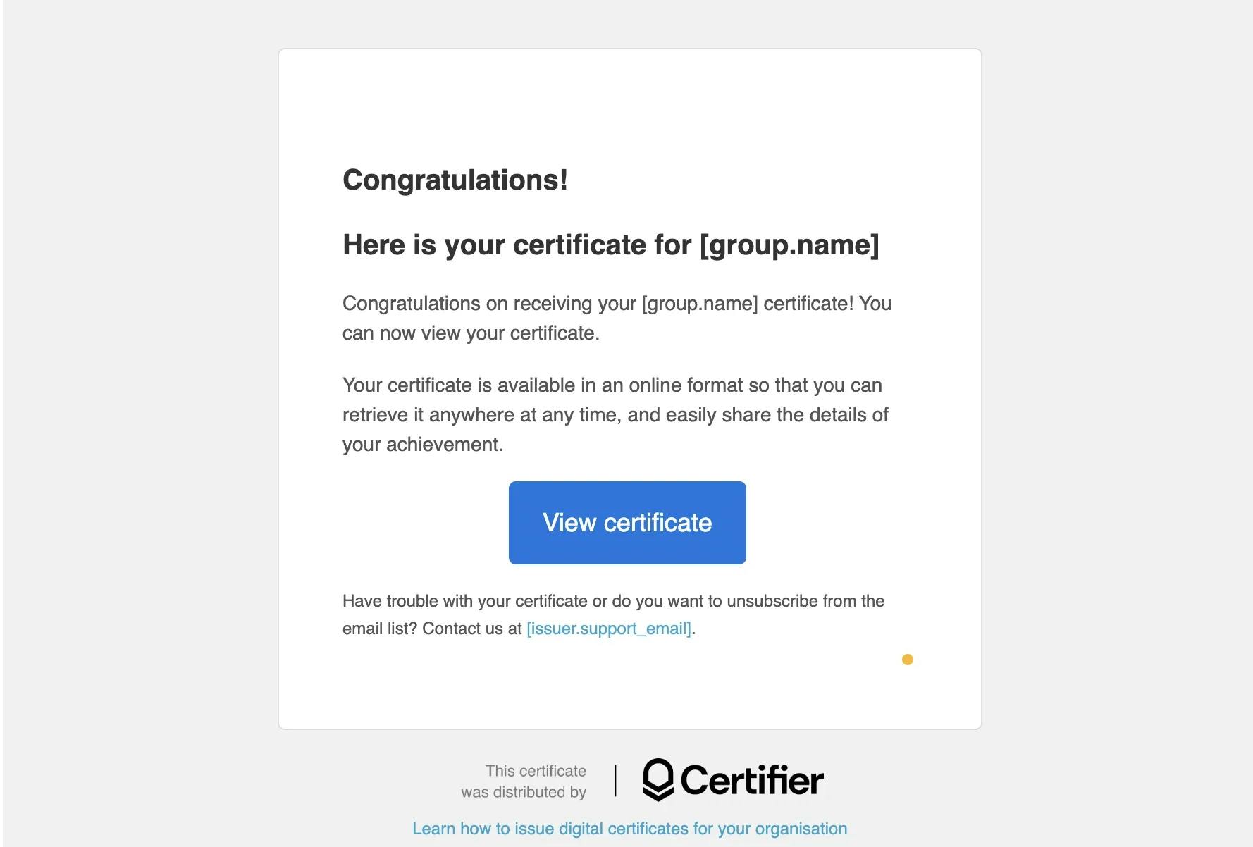 Certifier email with certificate