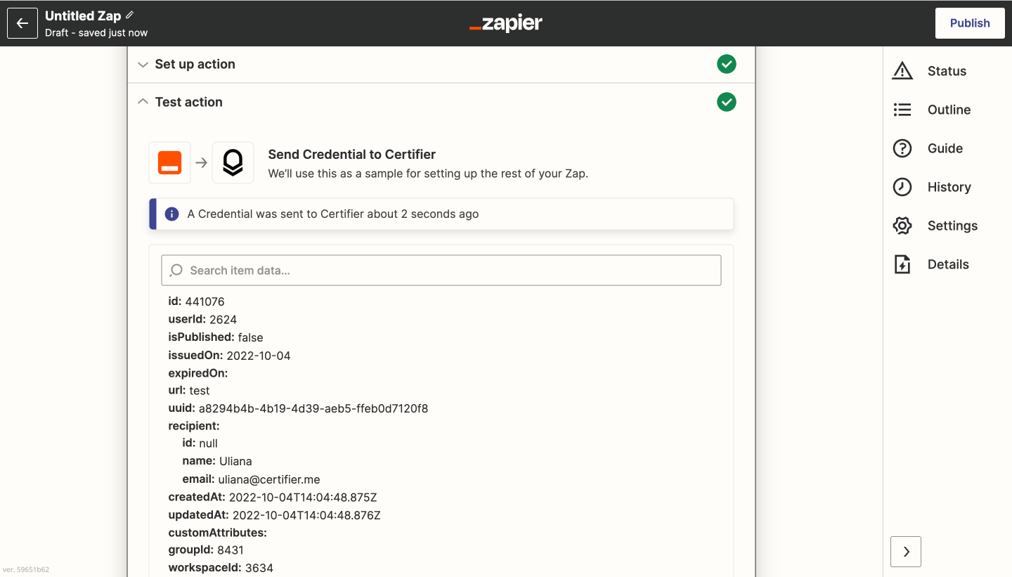 Finish the process of setting up Certifier and Zapier 