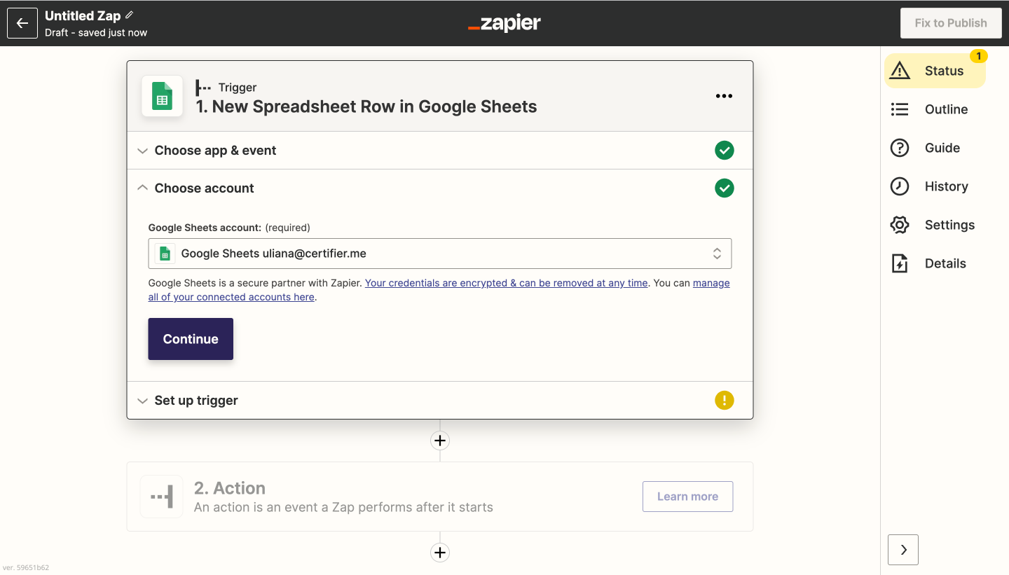 Zapier x Certifier: choose the account you want to use