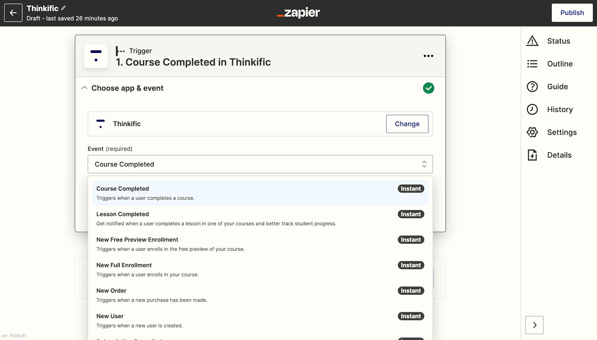 #2 Certifier - start configuring a trigger for Thinkific
