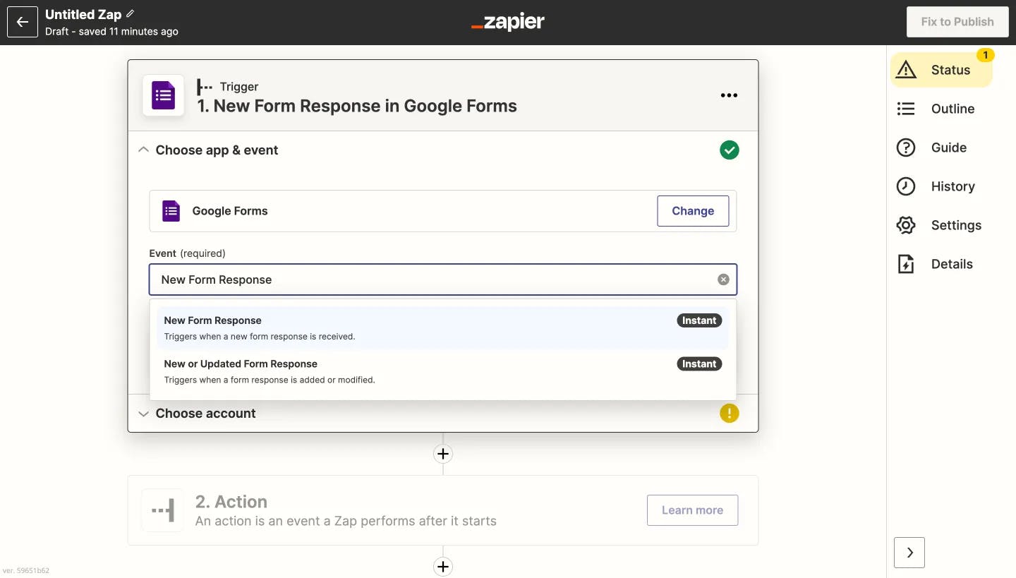 #2 Certifier - Start configuring a trigger for Google Form