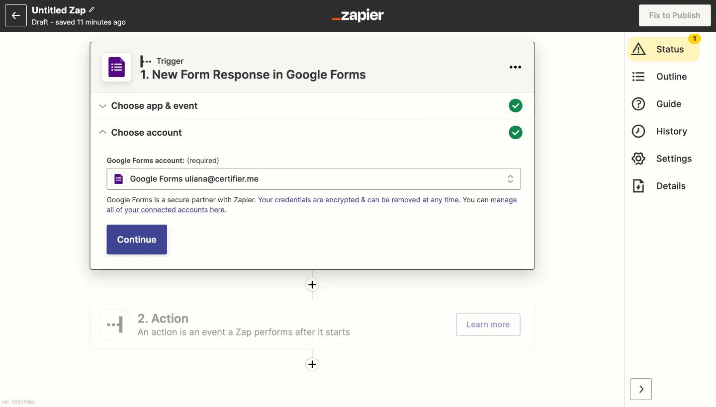 #3 Certifier -  Choose the Google Form account