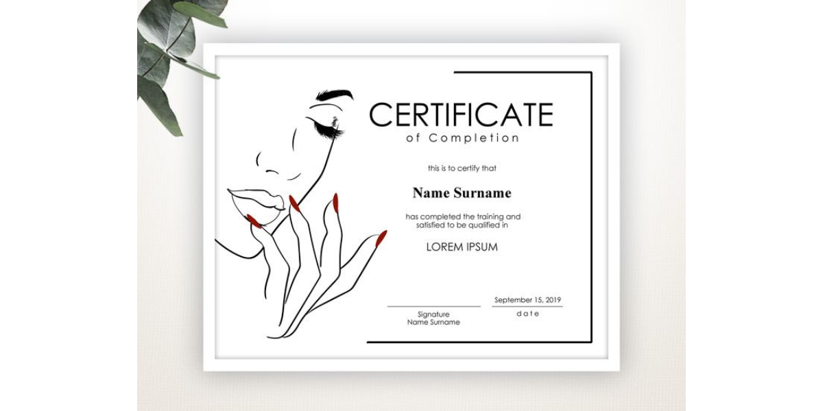 Fancy certificate template with a girl with red nails.