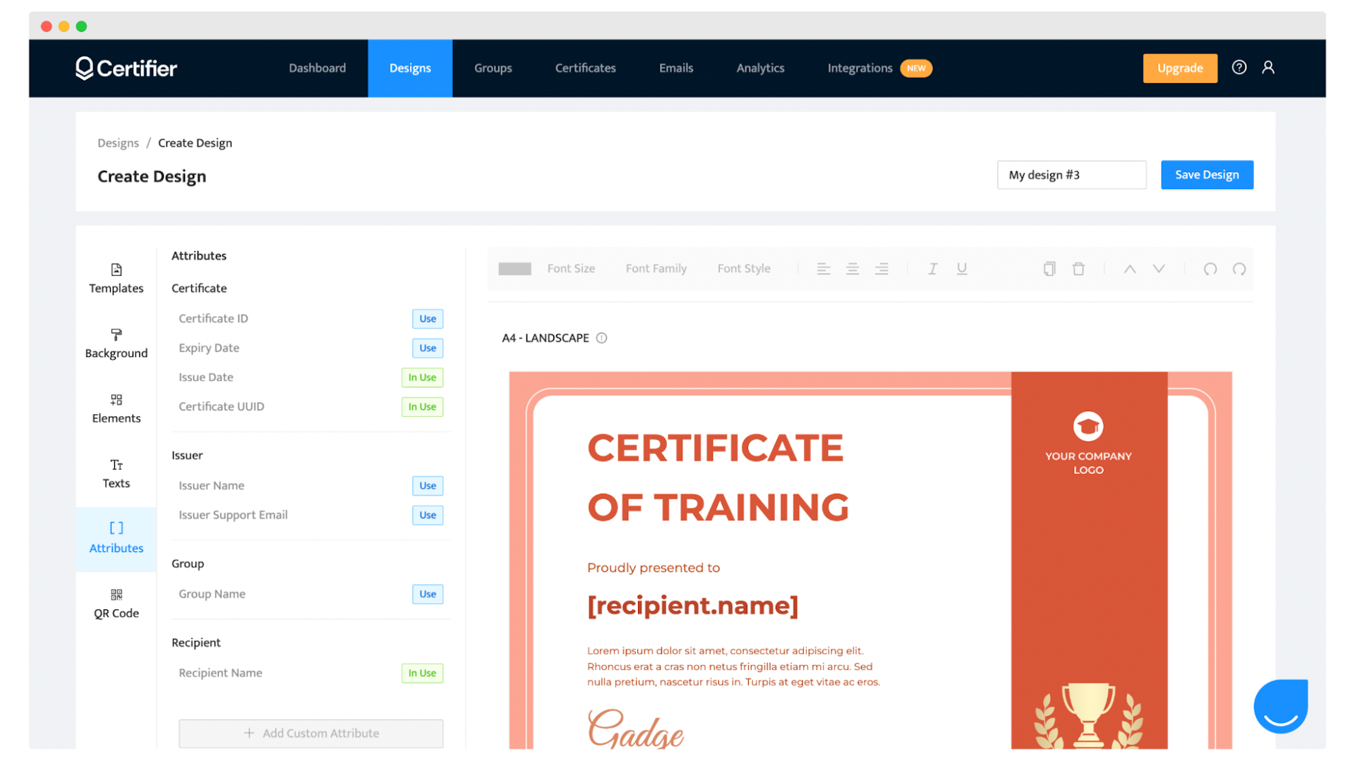 Certifier dashboard, a certificate software for eLearning automation and certificates.