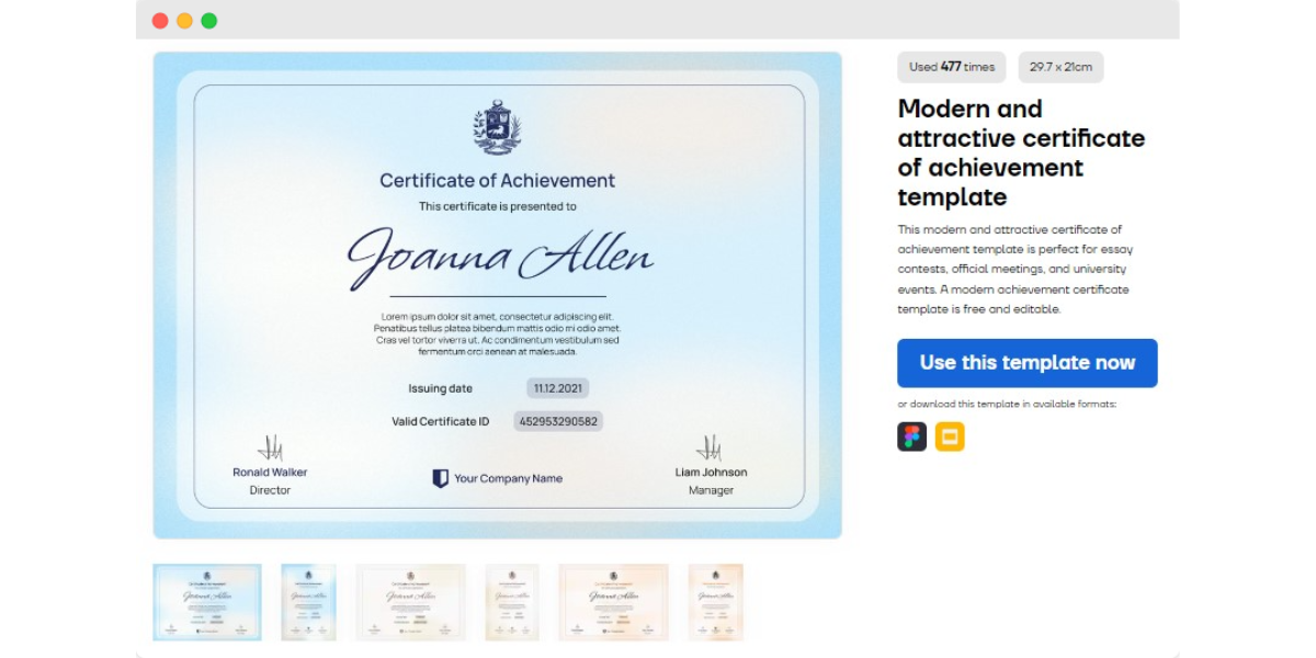 Baby blue modern online test certificate template.