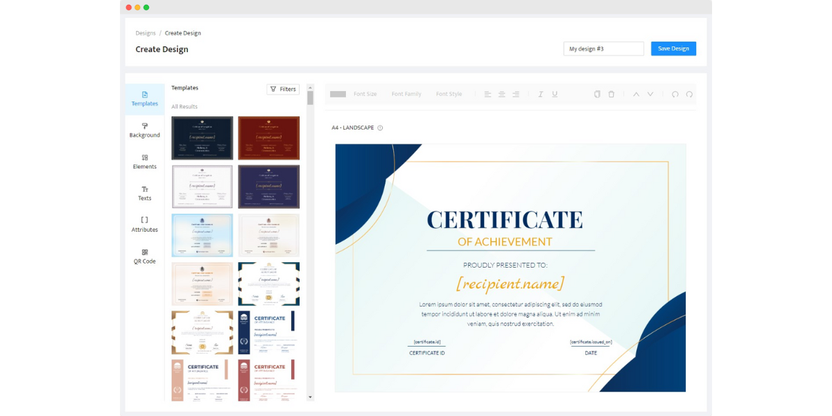 The process of creating online test certificates for teachers in Certifier.