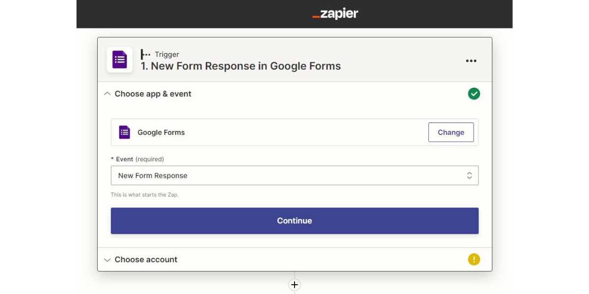 Configuring a trigger in Zapier with Google Forms.