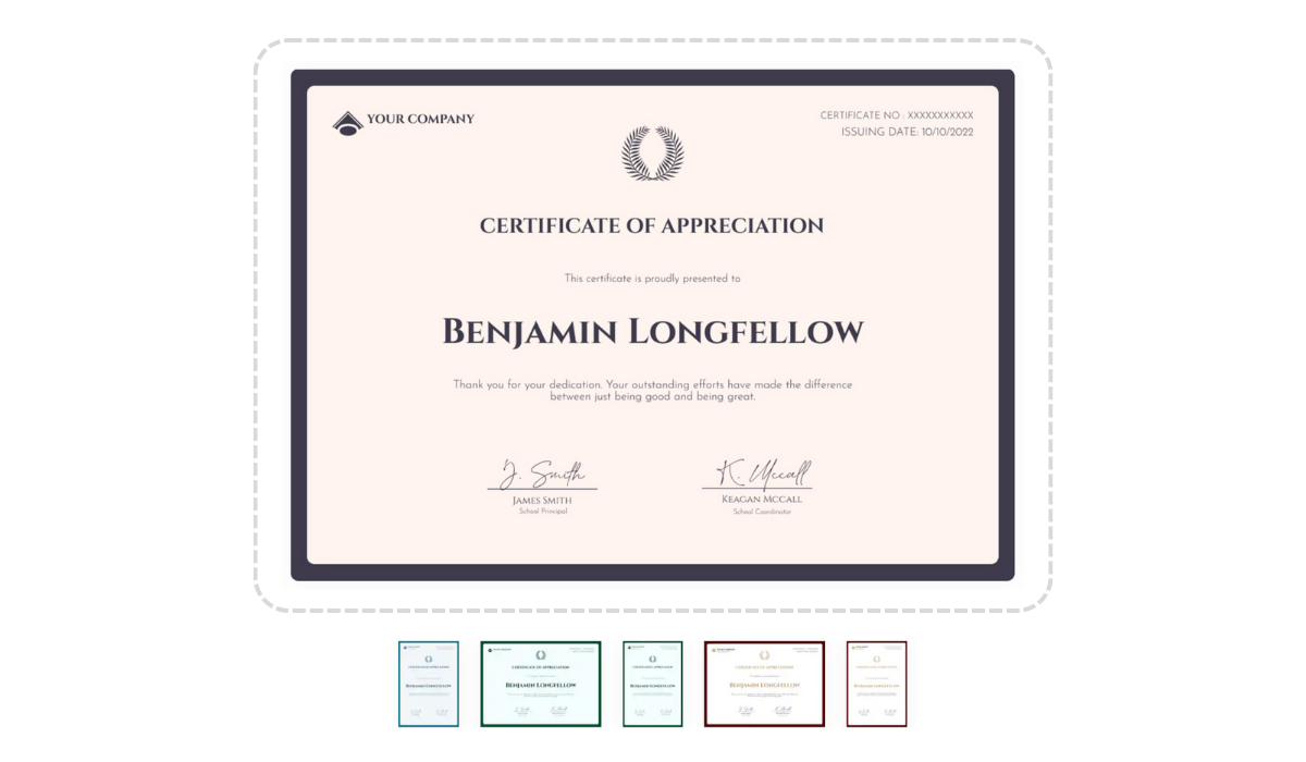 Classic certificate of appreciation from Certifier free certificate templates library.