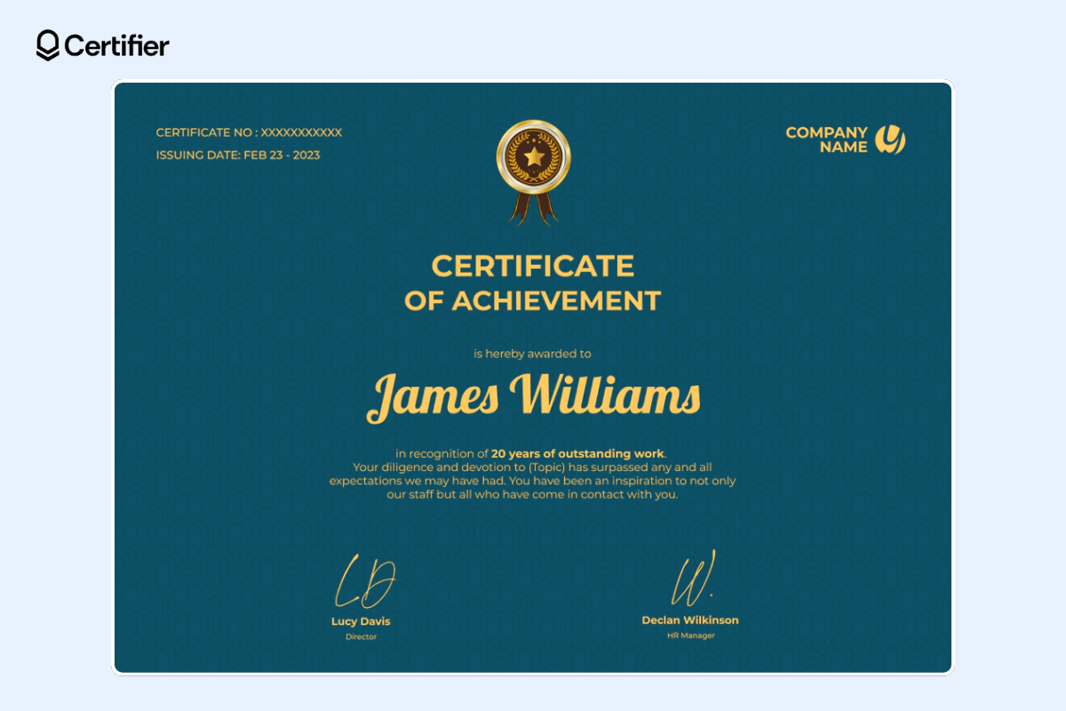 Dark blue simple certificate of achievement ready to download to PowerPoint.