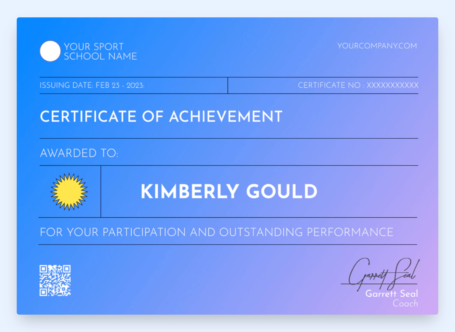 Certificate of achievement with colorful elements from Certifier templates library.