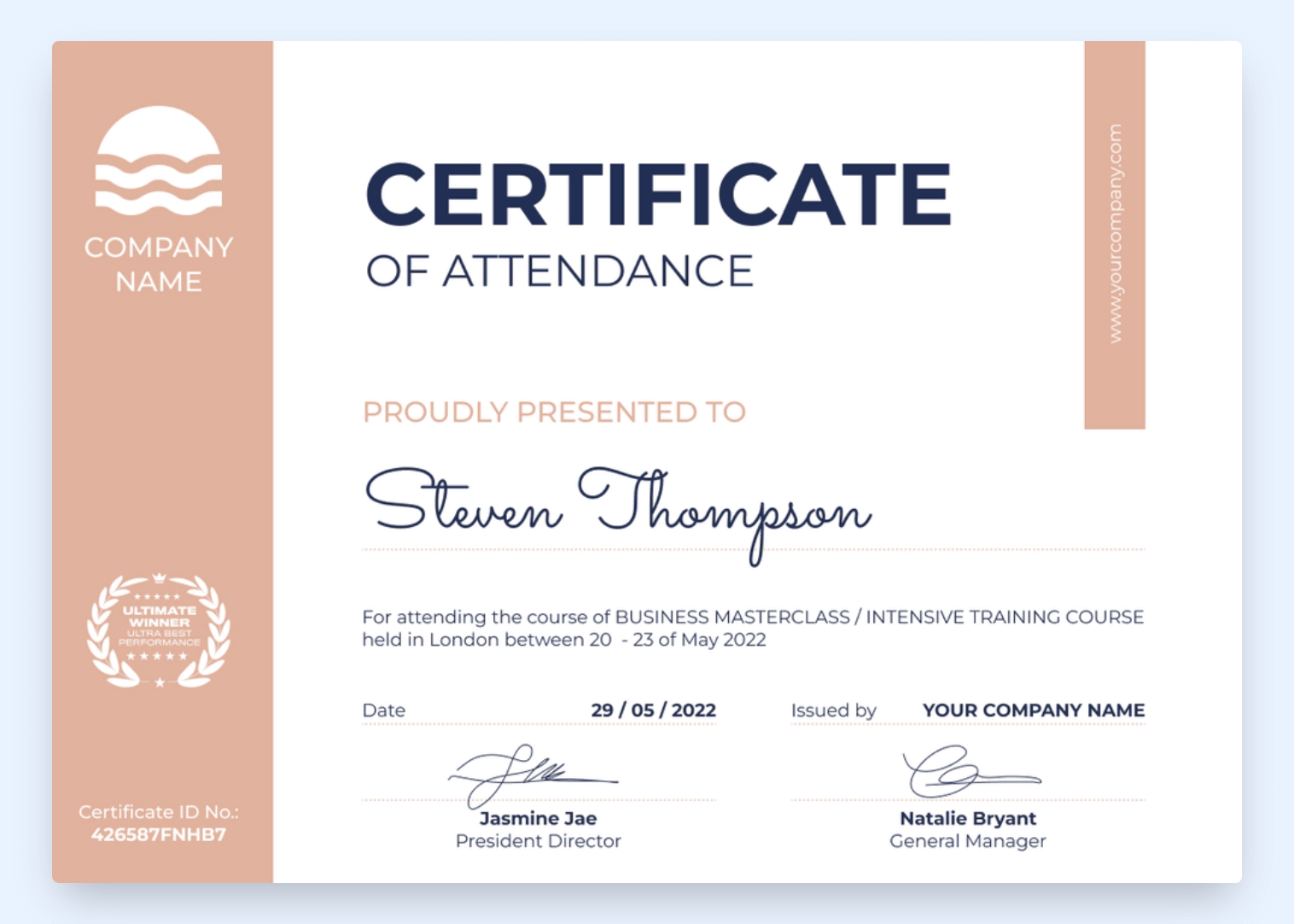 Simple event certificate template with pastel colors.