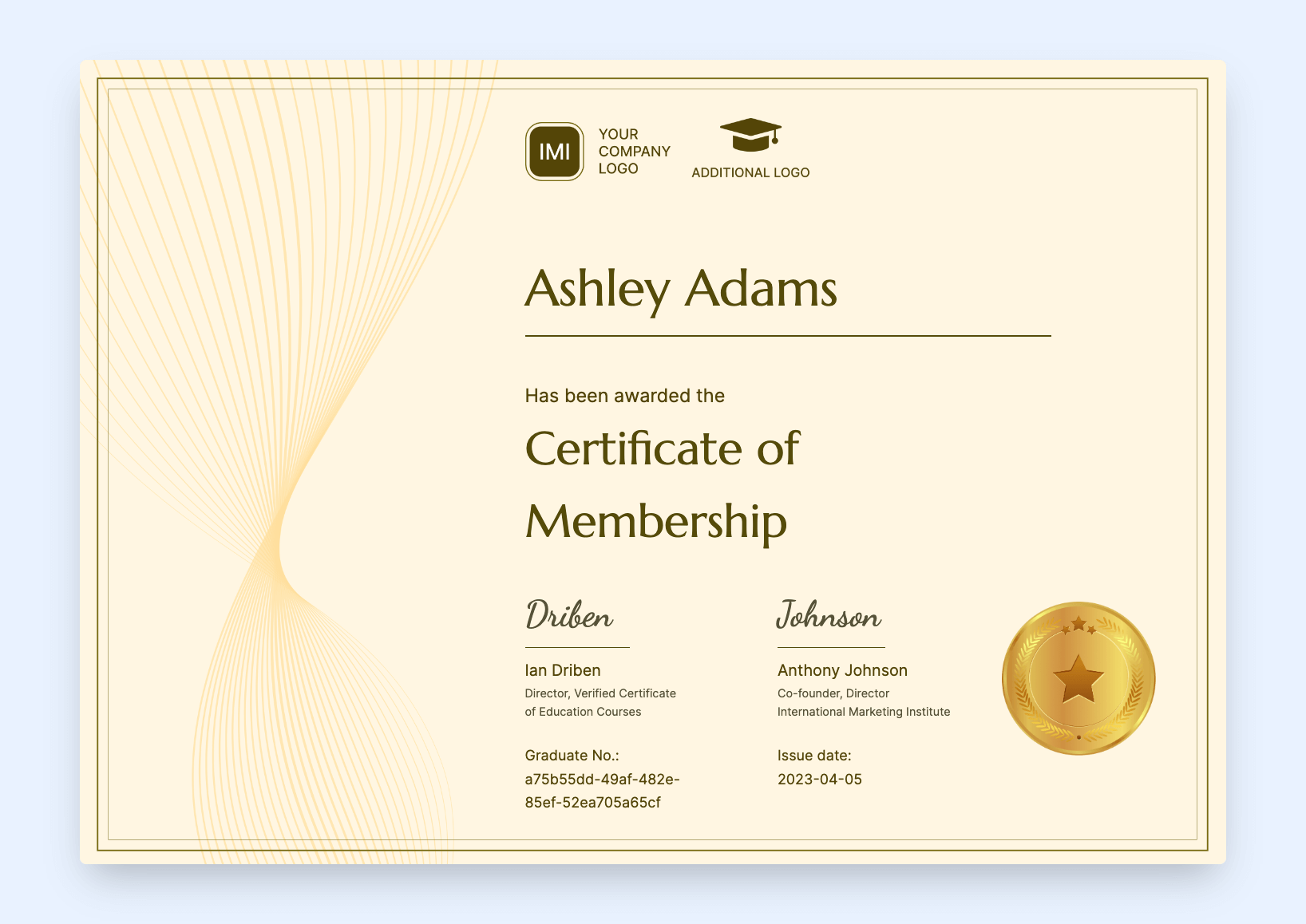 Yellow with delicate patterns membership certificate template.
