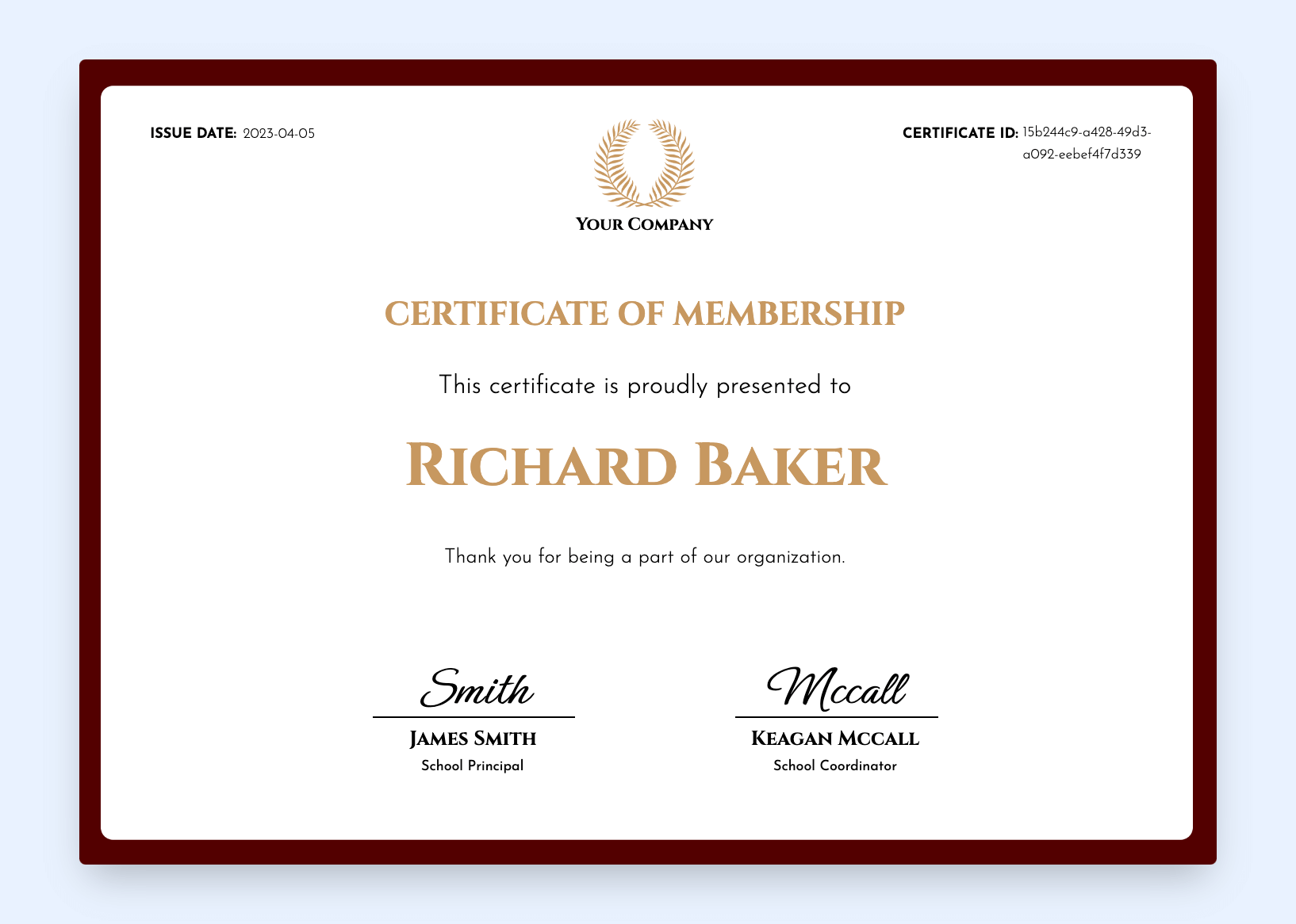 Minimalistic certificate of membership template.