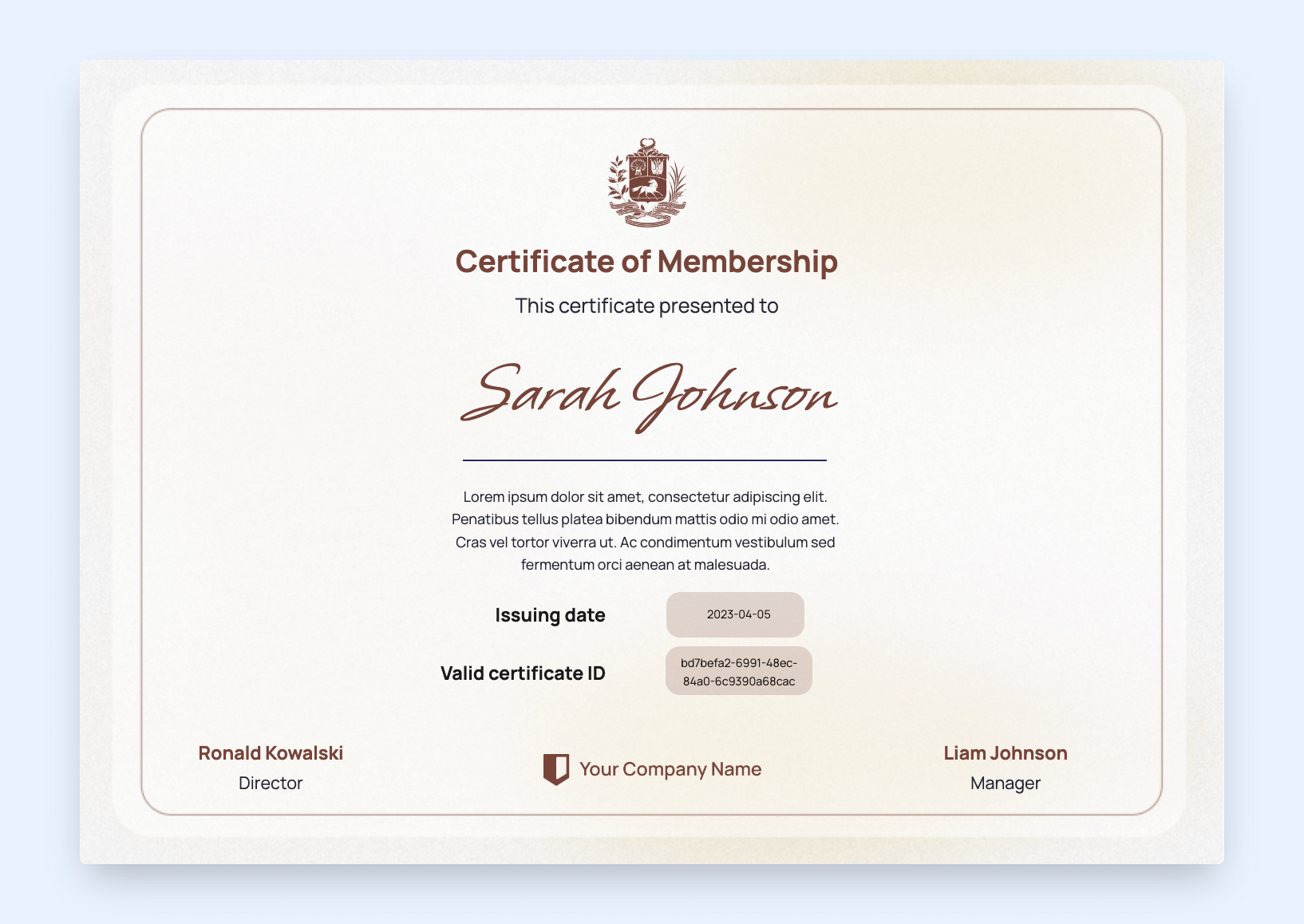 Certificate of membership that is simple and minimalistic.