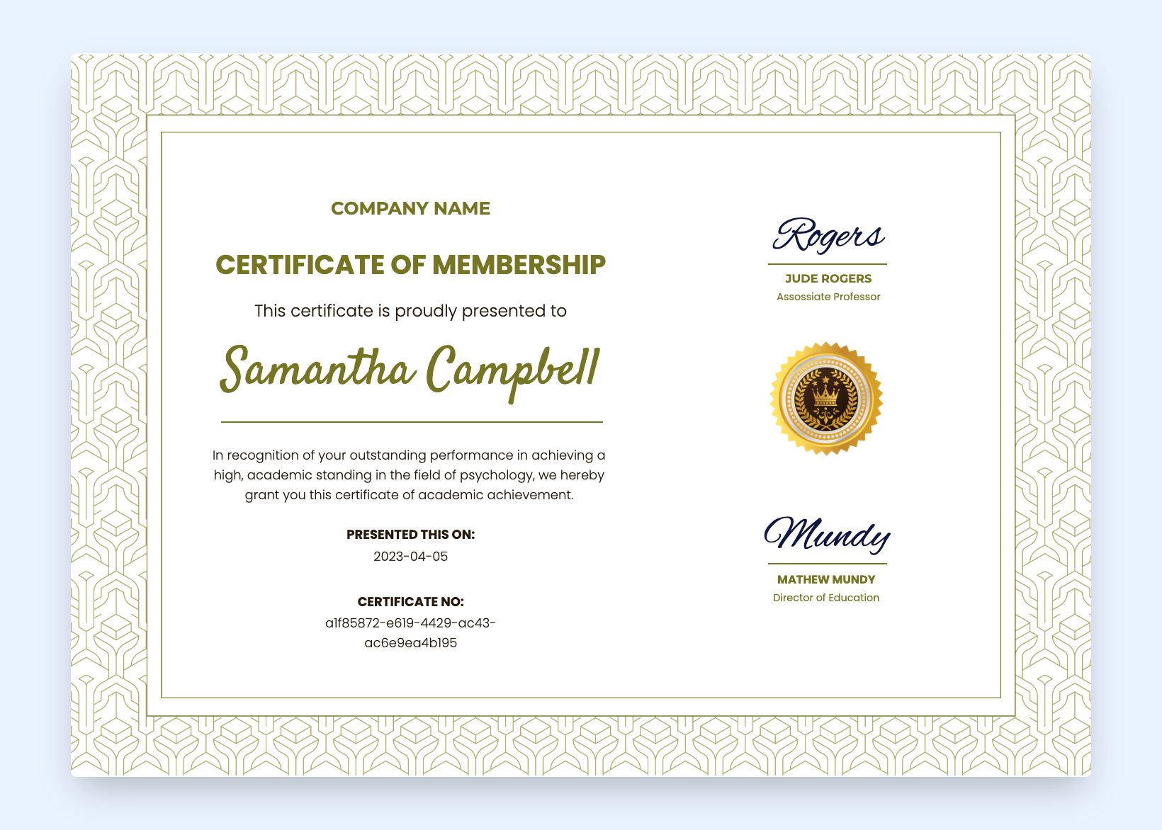 Certificate of membership template with patterns.