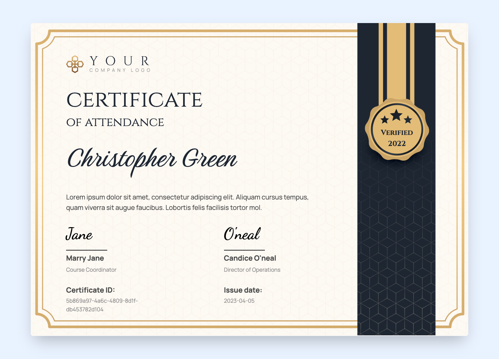 College vibe certificate of attendance.