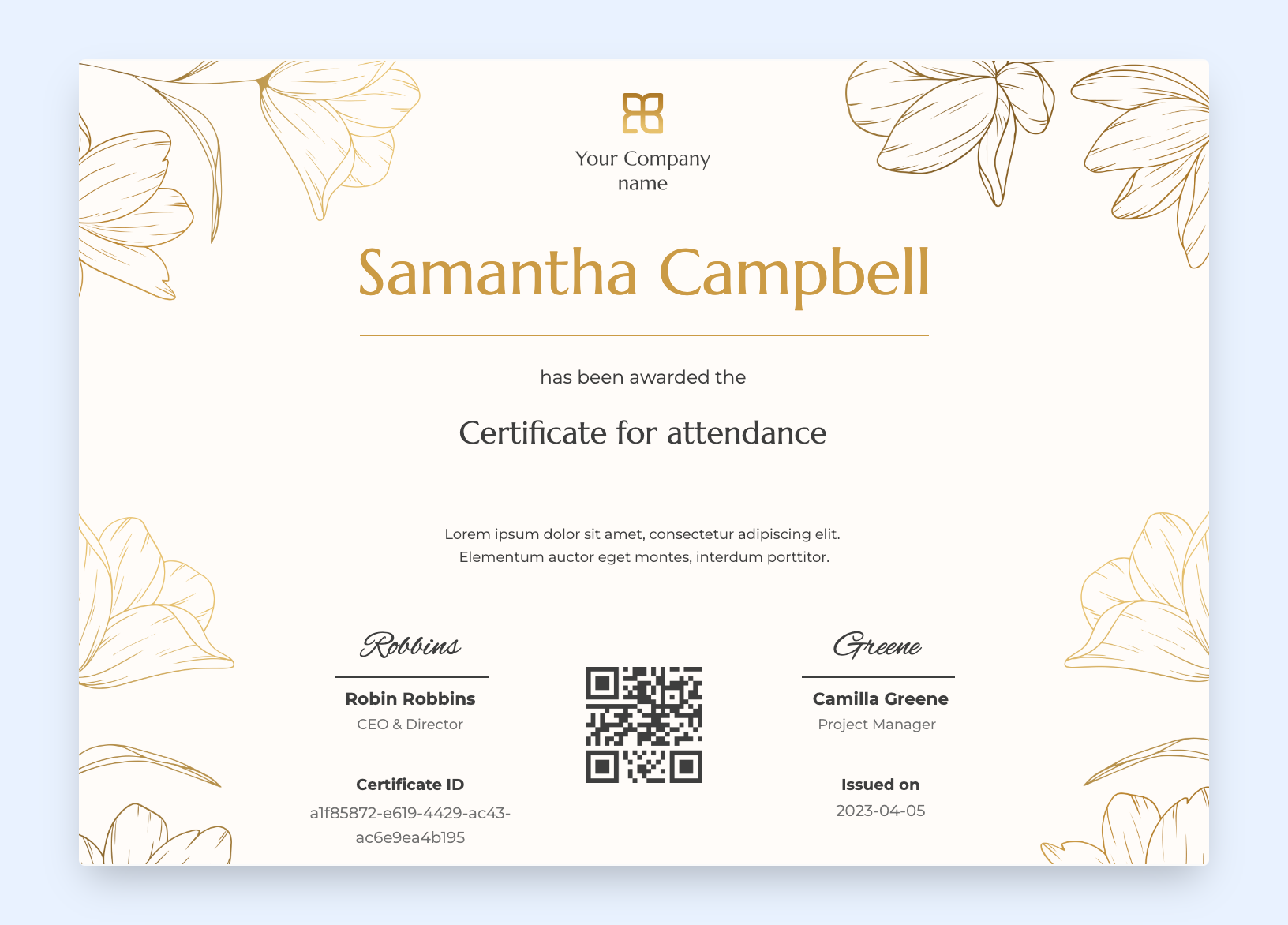 Certificate template with flowers in the background.