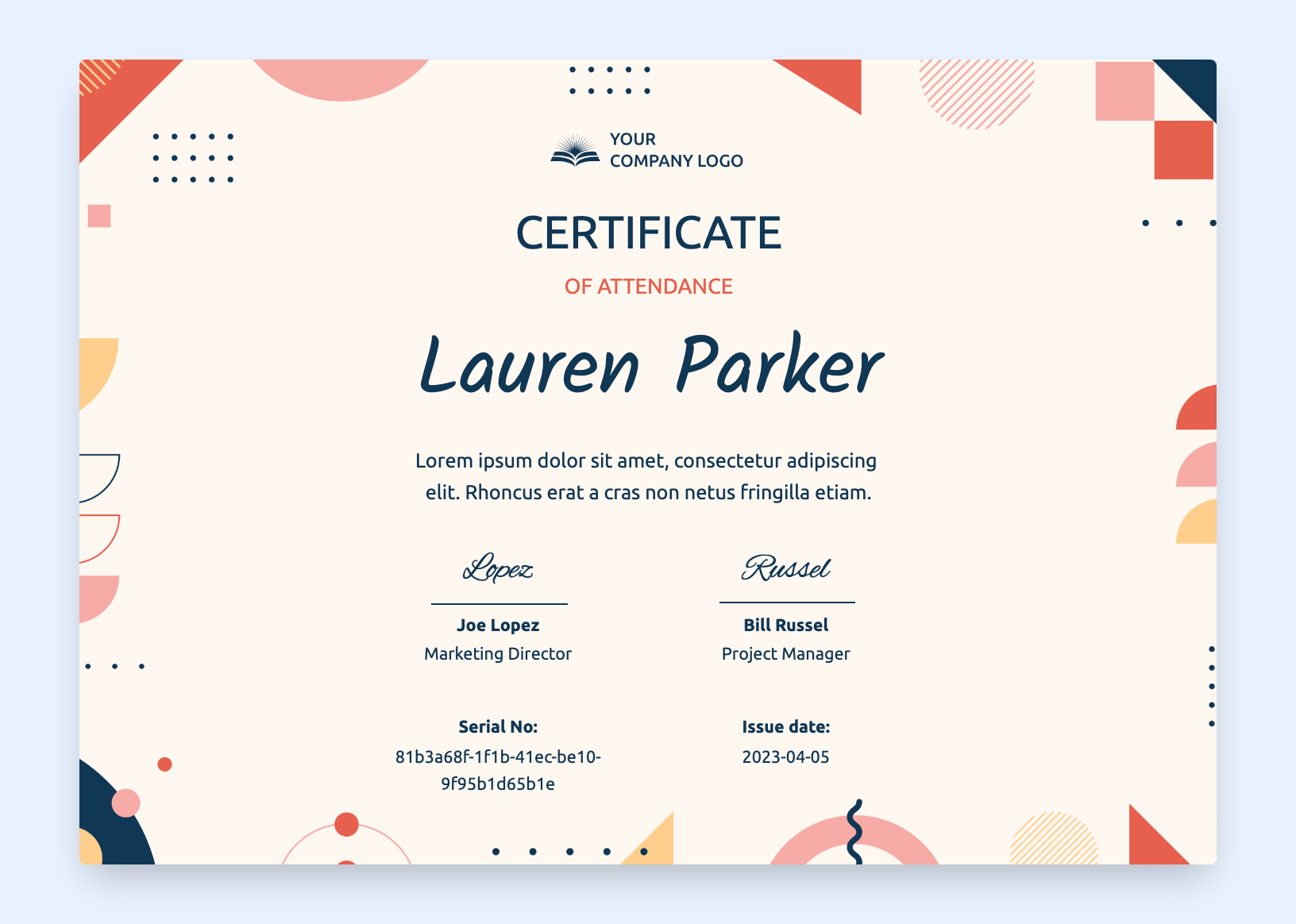 Certificate template with geometrical elements.
