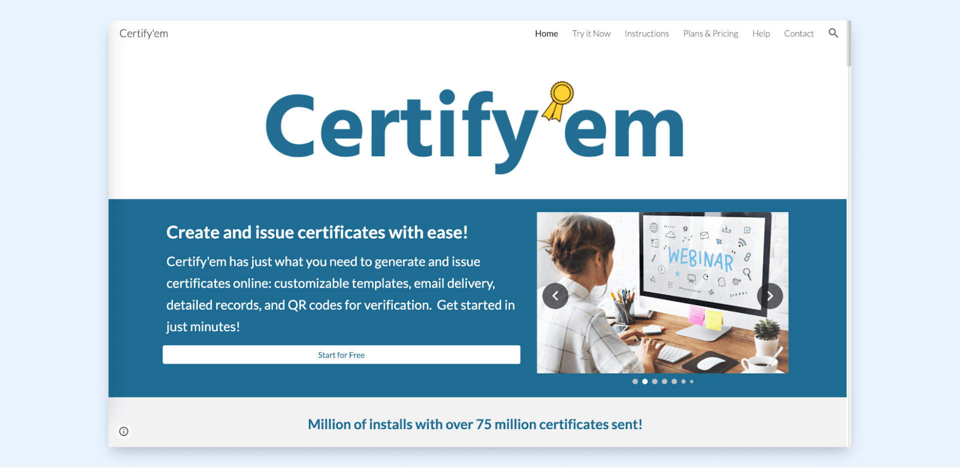 Certify'em simple certificate maker website.