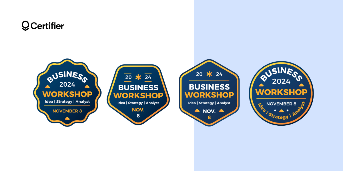 Business workshop badge idea templates with blue and gold elements from freepik.