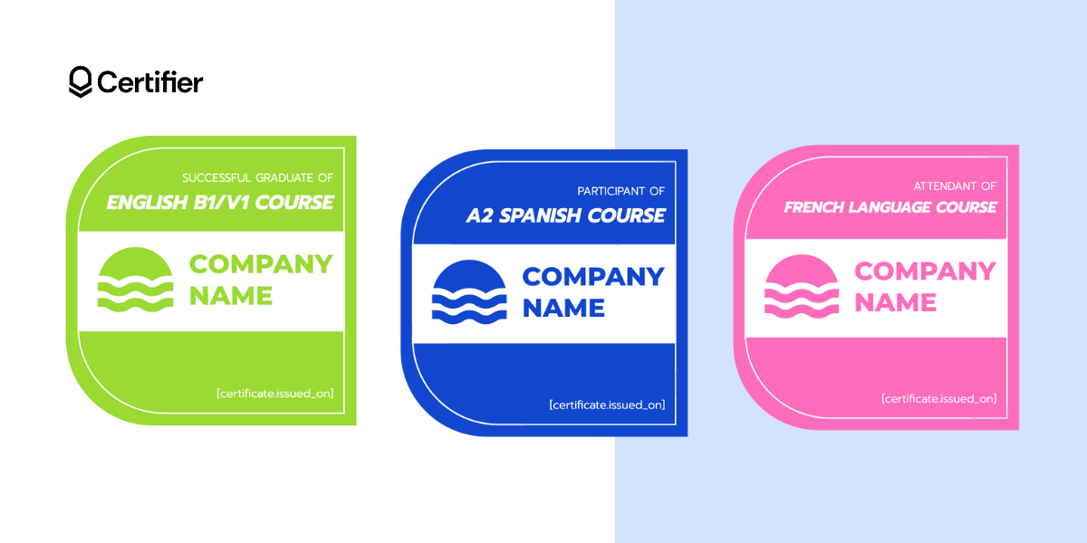 Colorful badge templates for language course.