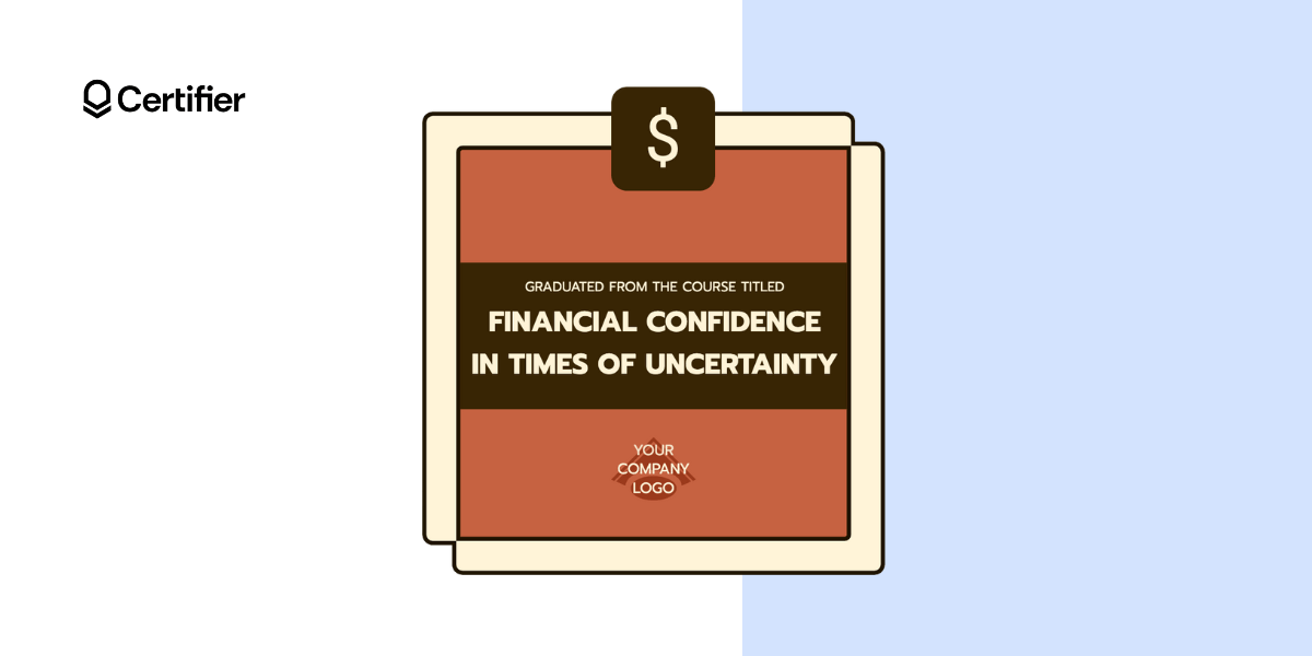 Finance course badge template in brown colors.
