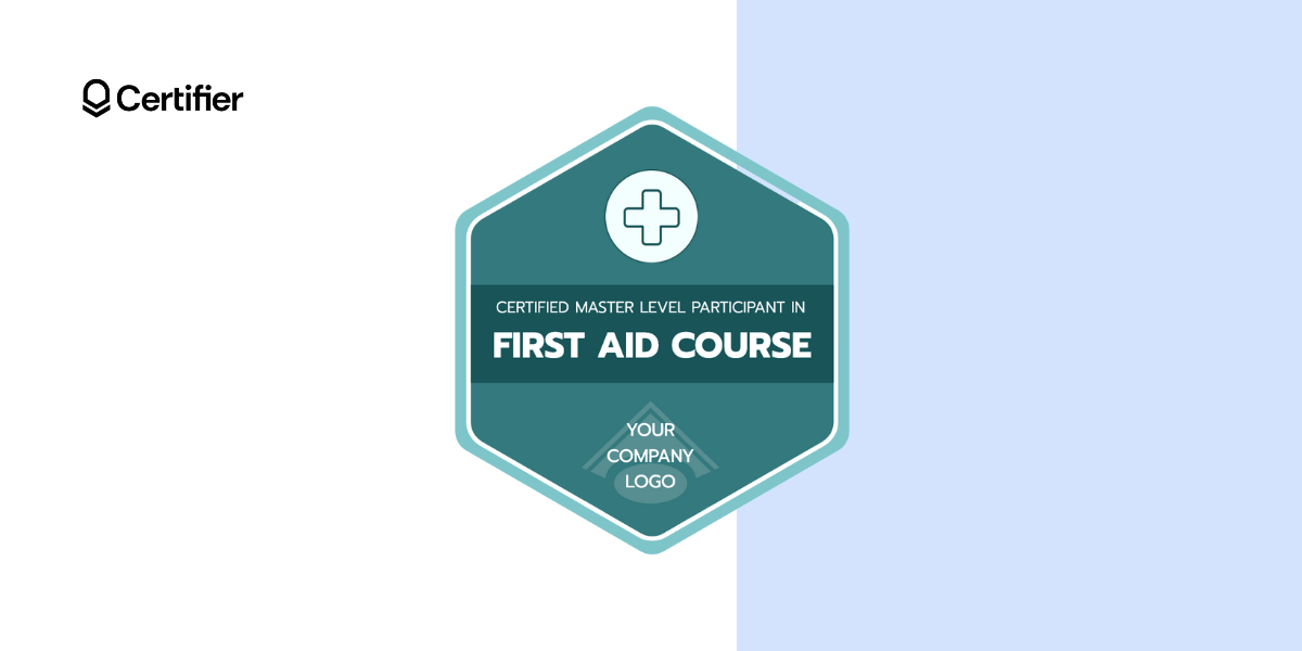 First aid course badge template in blue colors.