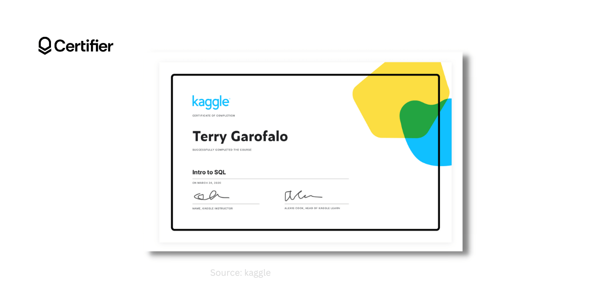 Kaggle course certificate design inspiration.