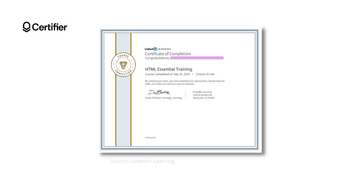 LinkedIn Learning course certificate design inspiration.