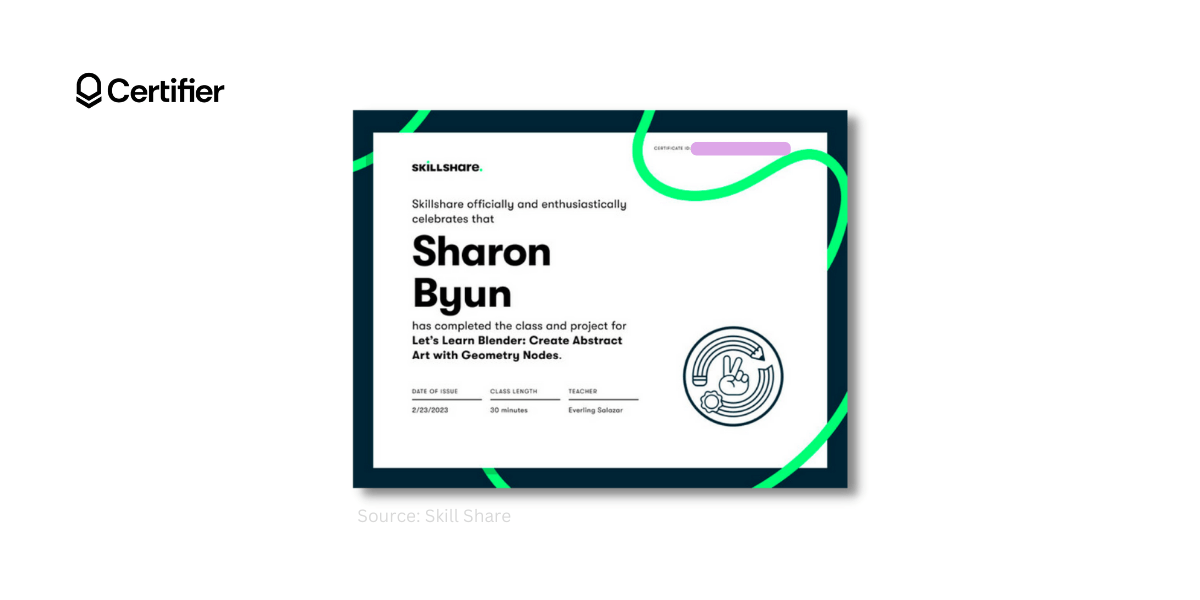 Skill Share course certificate template inspiration.
