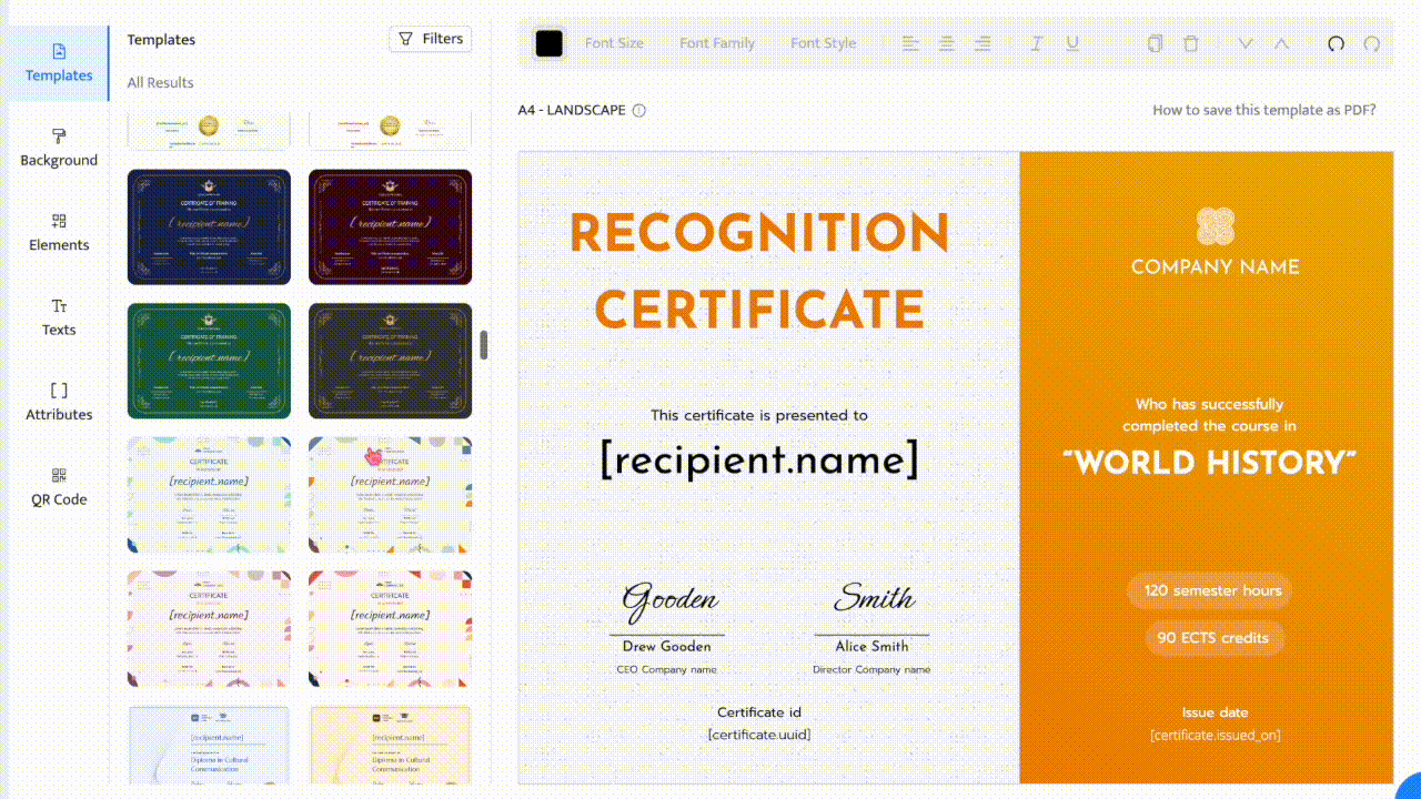 Creating course certificate design inspiration in Certifier tutorial.