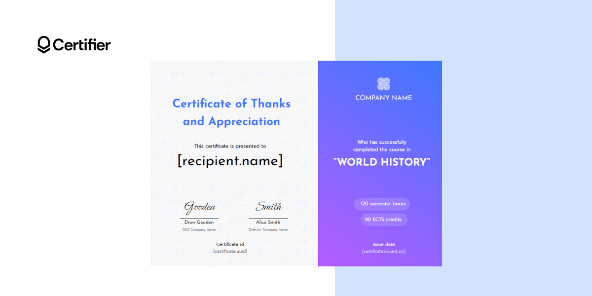 Thanks and appreciation template certificate with violet colors.