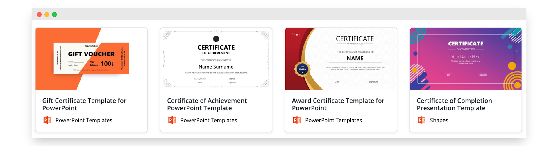 SlideModel powerpoint certificate template.