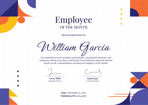 Fresh and dynamic employee of the month certificate template landscape