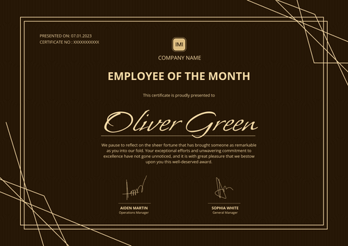 Classy and professional employee of the month certificate template landscape