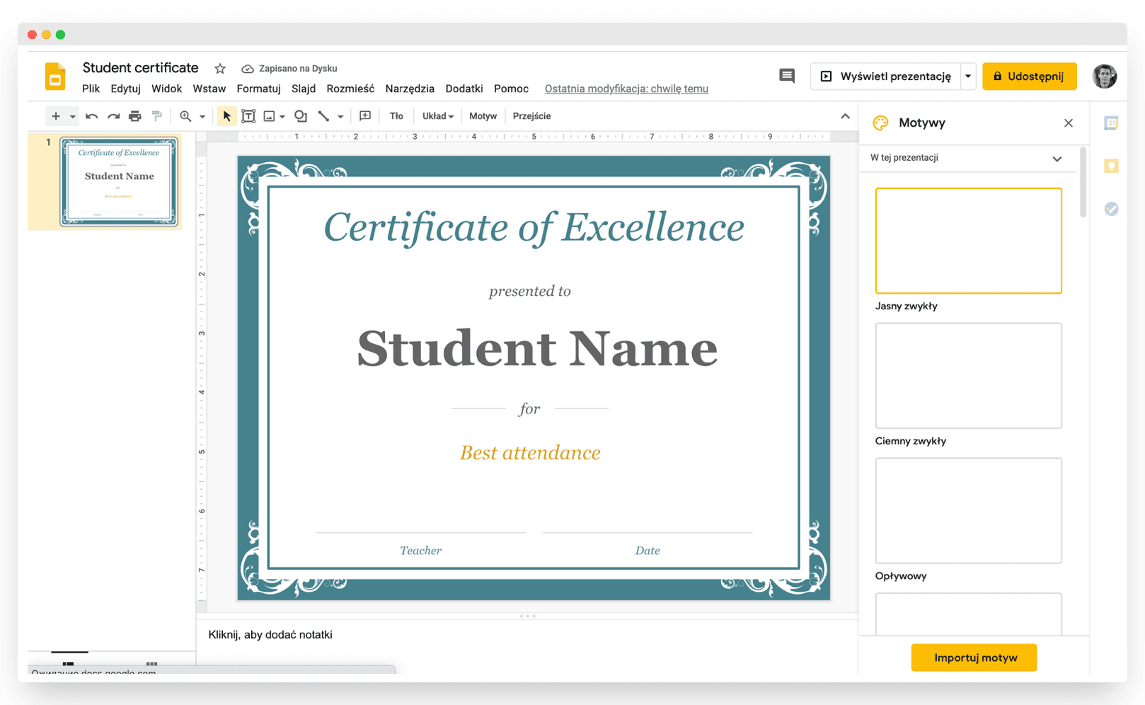 Creating certificates in Google Slides.