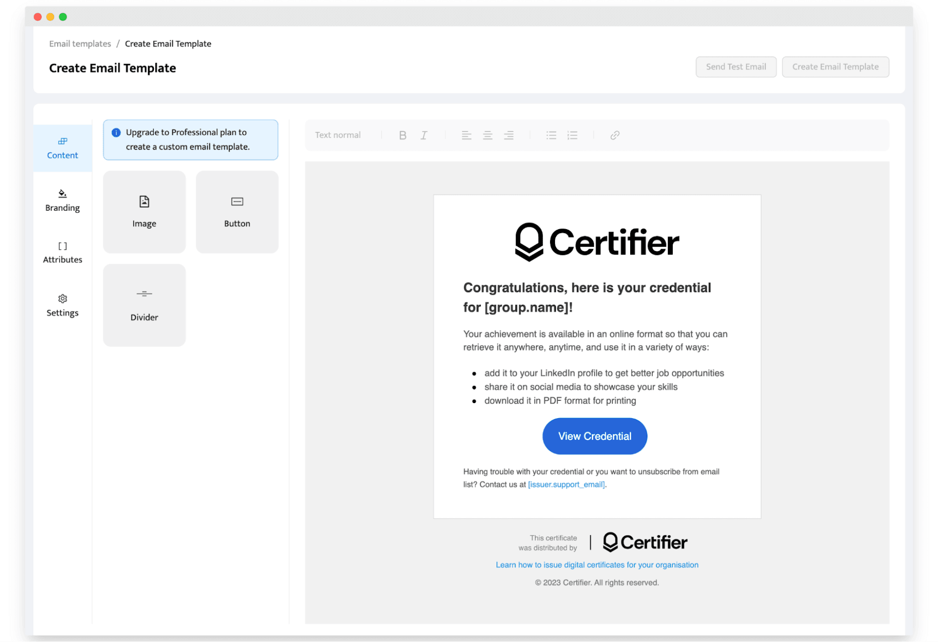 Sending certificates via email sample.