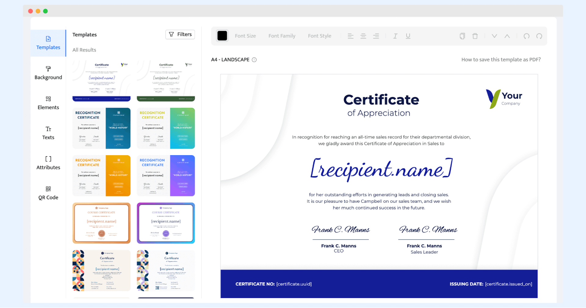 Certifier built-in editor as top CertifyMe alternative.