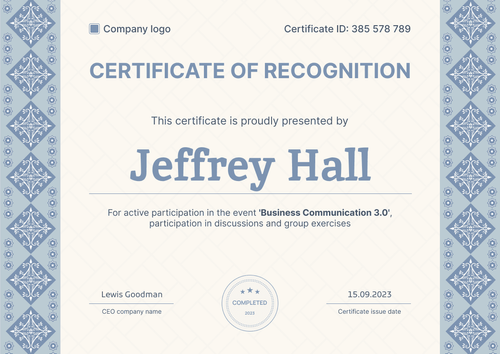 Official and formal recognition certificate template landscape