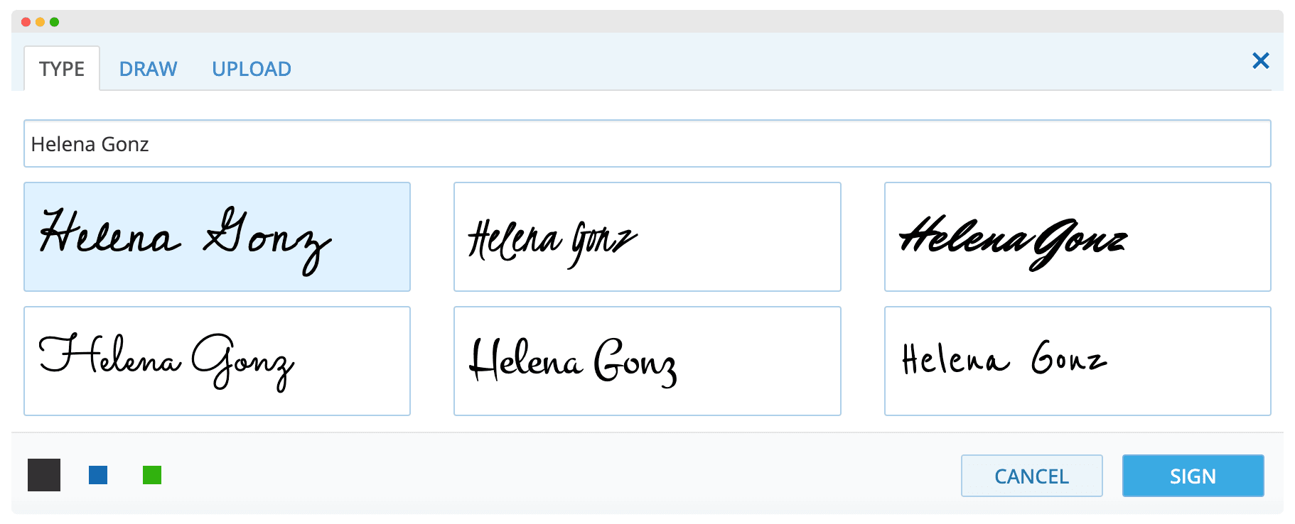 DigiSigner and options to choose signature font.