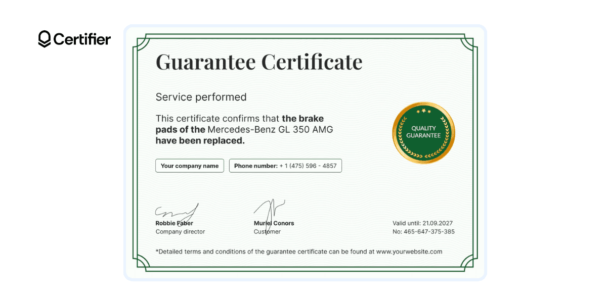 Green and engaging warranty certificate template, free to download.