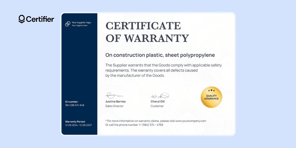 Simple certificate of warranty, easy to customize.