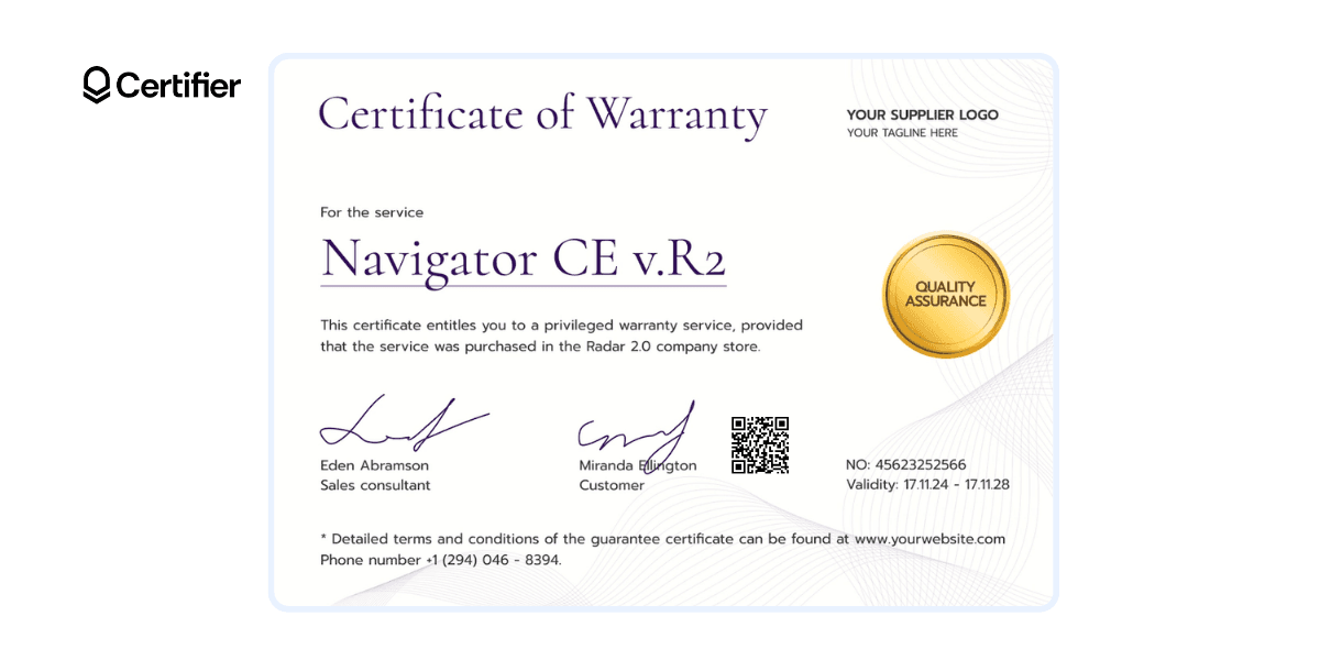 White warranty certificate template to edit.