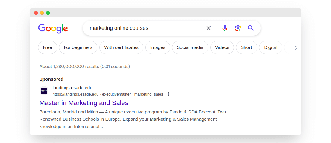 First place in SERP is taken by an ad.