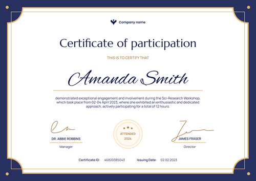Formal and traditional certificate of participation template landscape