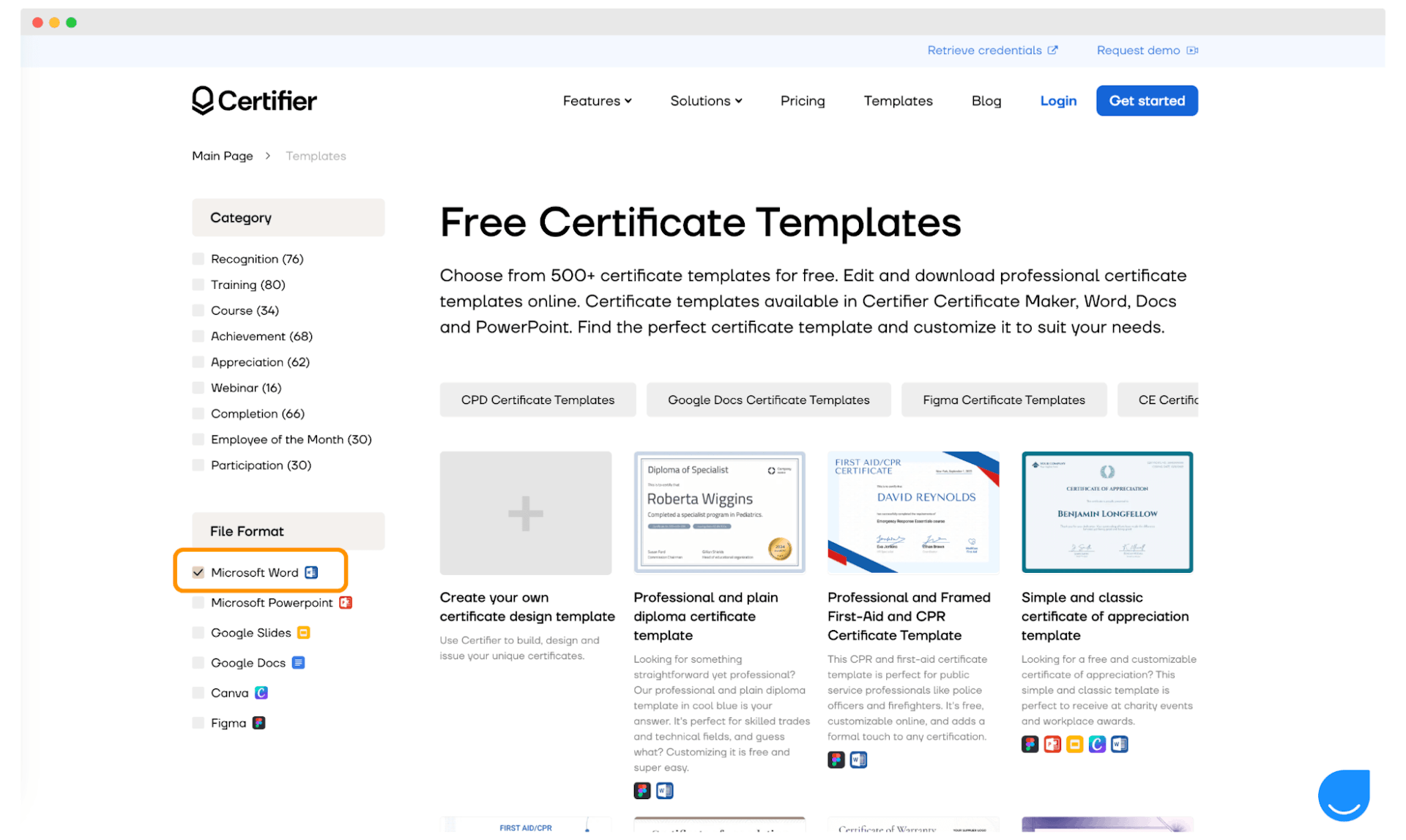 The library of free templates to make certificate in Word.